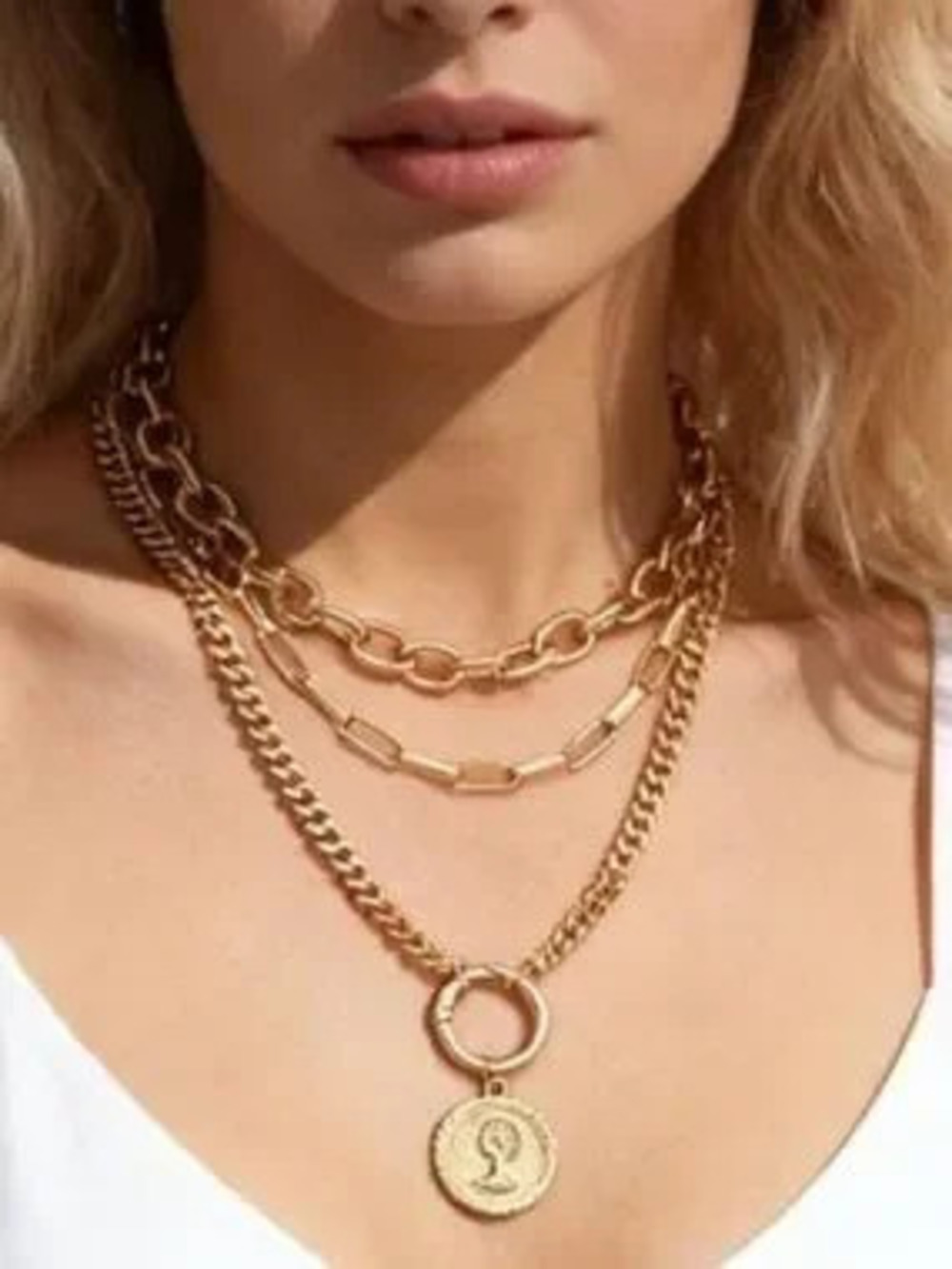 Anthropologie Layered Gold Coin and Chain Necklace Set